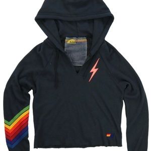 AVIATOR NATION CROPPED CHEVRON STRIPE SWEATSHIRT